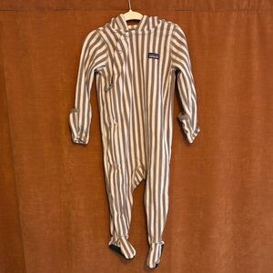 Patagonia Kids Cream and Gray Striped Footie